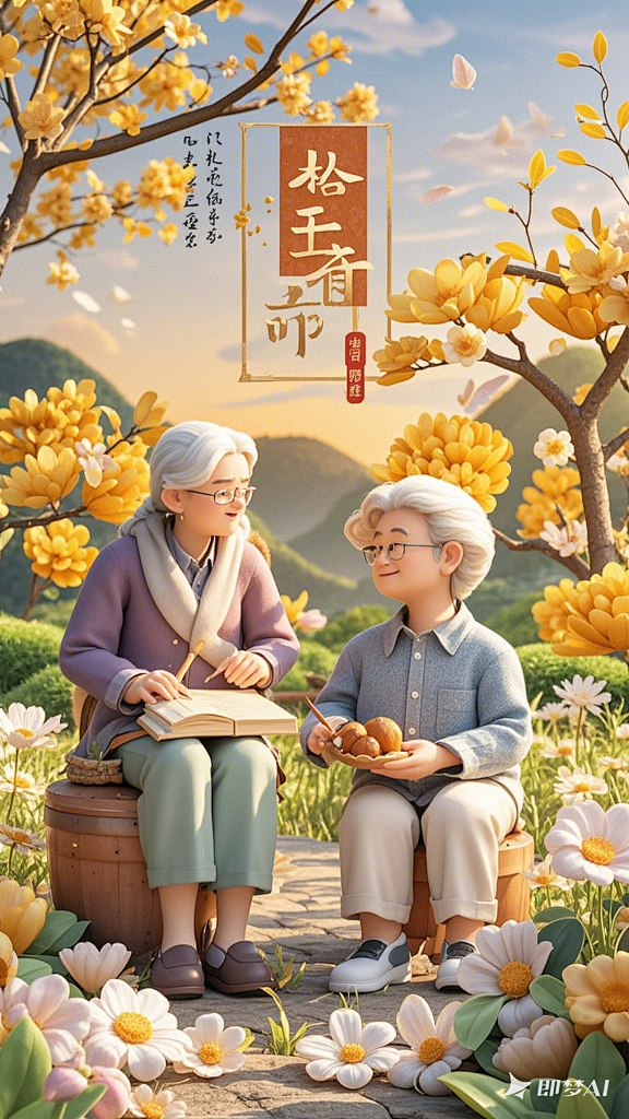 C4D渲染一张重阳节海报，久久陪伴 (1...