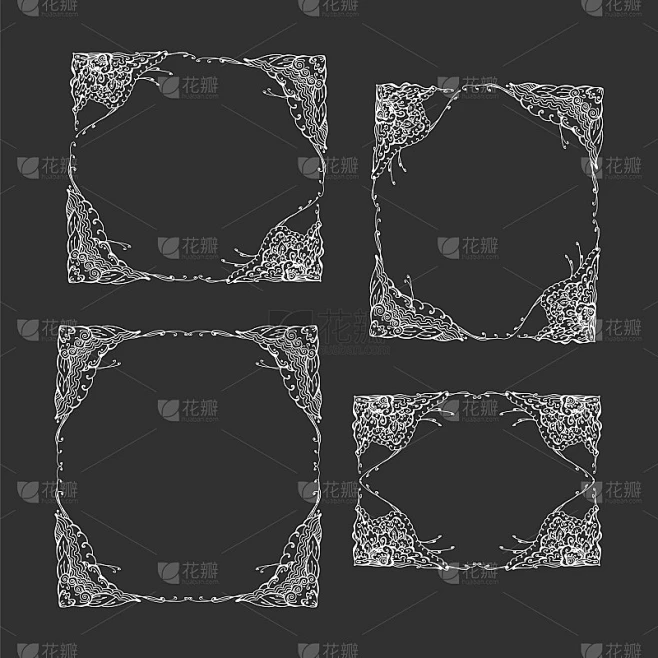 hand-drawn floral decorative borders set素材-花瓣网