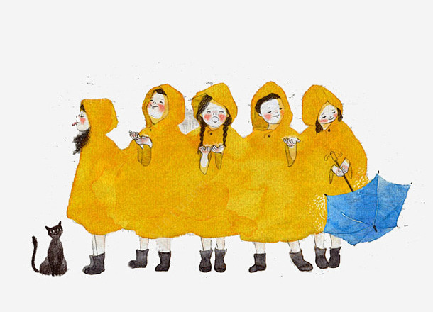 穿雨衣的小女孩高清素材 女孩 手绘 雨伞...