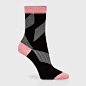 Paul Smith Women's Black And Pink 'Zig Zag' Socks : - Paul Smith women's black socks with a light grey 'Zig Zag' pattern.