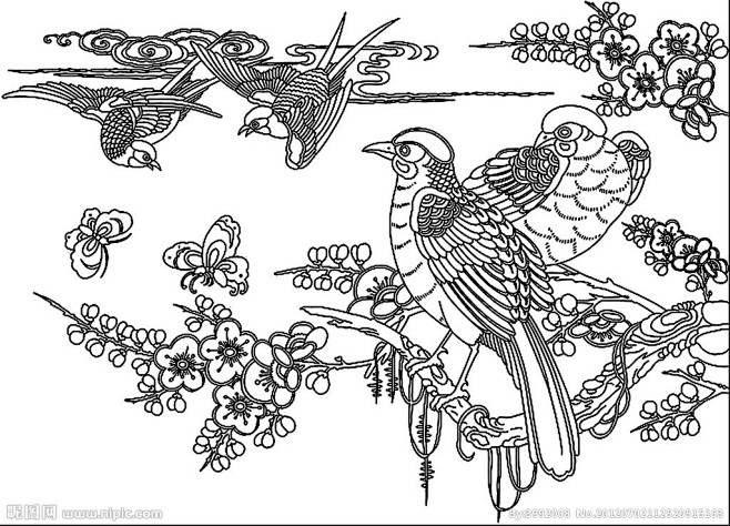 转采于2020-08-13 16:53:57喜鹊纹理 背景  线描 装饰画叶小白的23