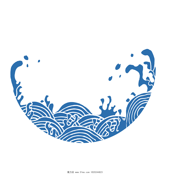  手绘中国风蓝色海水纹矢量插画图片素材