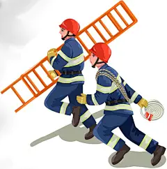 消防安全抬梯子的消防员人物插画