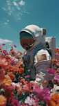 花与太空人超有氛围感照片