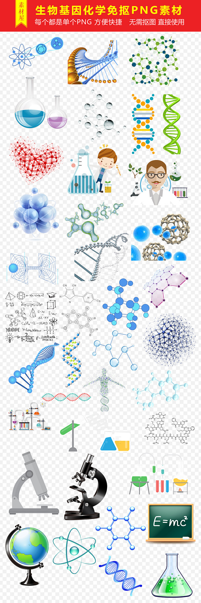 生物基因化学医疗科技元素png海报素材