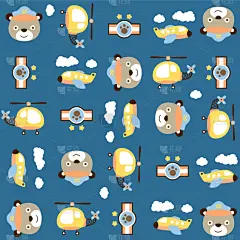 熊,卡通,直升机,四方连续纹样,可爱的,脚印,泰迪熊,纺织品,玩具,云