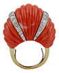 DAVID WEBB Coral & Diamond Dome Ring - Yafa Jewelry