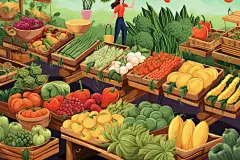 集市场生鲜蔬菜市场线条插画