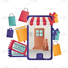 带帐篷和礼品袋的智能手机