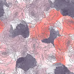 抽象画通用写意水彩无缝图案与牡丹。背景、卡片、横幅、海报、封面、请柬、标题或宣传册的平面设计。手绘矢