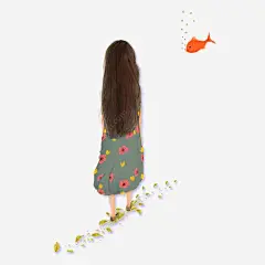 手绘小女孩背影高清素材 png 页面网页 平面电商 创意素材 png素材