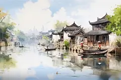 水墨建筑插画绘画