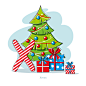 卡通圣诞树和礼盒矢量素材