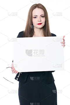 拿着,女商人,空白符号,可爱的,衬衫裙,女高中生,婴儿服装,贺卡,背景分离,厚木板