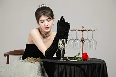 玫瑰酒杯赫本风礼服名媛女性人物摄影图