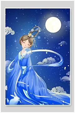 中秋节唯美人物插画