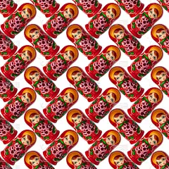 无缝图案的俄罗斯套娃在白色背景孤立，红色的俄罗斯套娃装饰墙纸，美丽的俄罗斯套娃背景，俄罗斯民族艺术纪