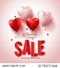 Valentines day sale vector design with red heart shape balloons in white background for valentines season shopping discount promotion. Vector illustration.
