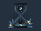 Starry night grit vector flat design grainy texture stars moon hourglass night