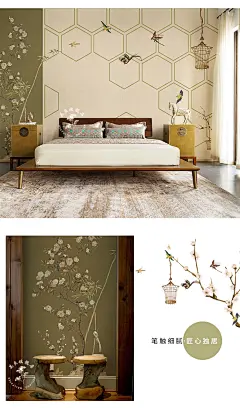 美良中式花鸟墙纸简约国风壁纸卧室客厅电视背景墙定制壁画无纺布-tmall.com天猫