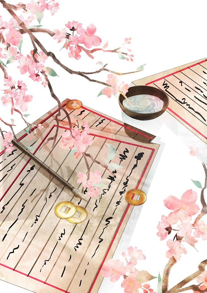 02古风书信_蜉蝣山雀__插画师作品_涂...