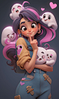 AI-20230426_02 Girl with cute ghost