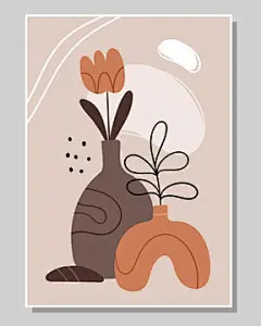 图源免费EPS |带有不寻常花瓶和一朵花的抽象海报。斯堪的纳维亚风格。