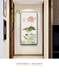 九鱼图入户玄关装饰画竖版中式寓意客厅挂画现代走廊过道壁画荷花-tmall.com天猫