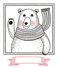 北欧卡通黑白线稿简约插画熊鹿兔子猫动物画芯矢量设计素材ai460-淘宝网