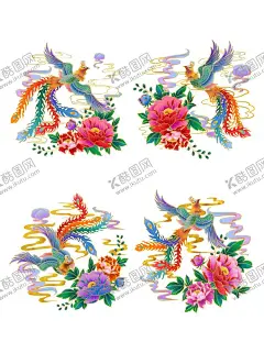 凤凰牡丹鎏金插画 【酷图网】国潮手绘,花卉,牡丹,凤凰,祥云
