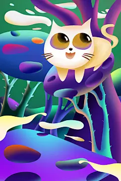 梦幻糖果渐融风风景插画