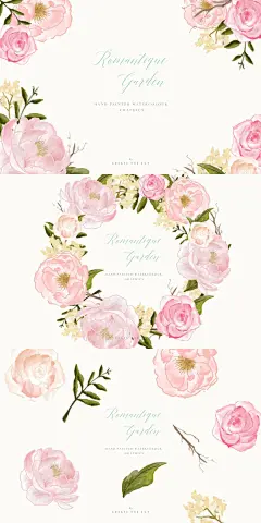 浪漫手绘花园花卉艺术插画 Flower Clip Art - Romantique Garden