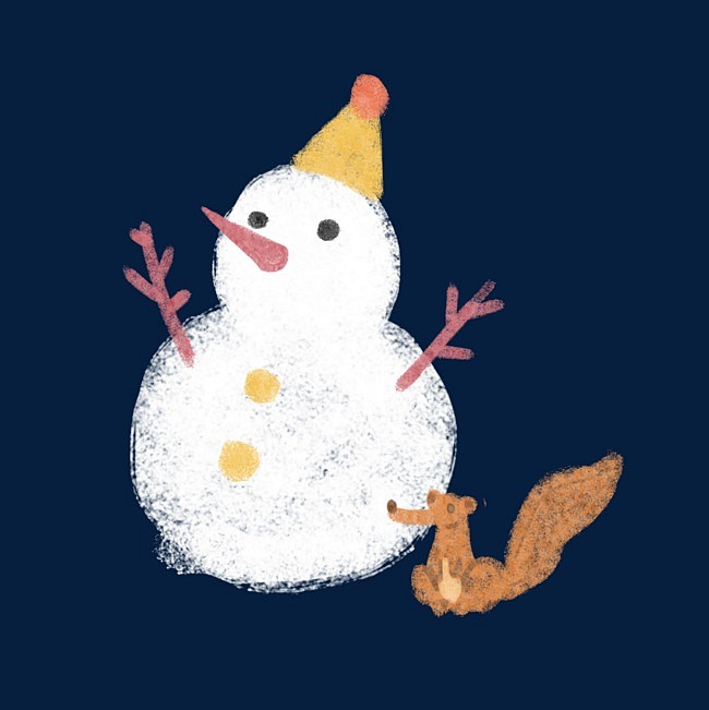 可爱手绘雪人与松树冬季主题插画