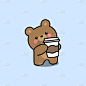 可爱的咖啡杯卡通熊，矢量插图