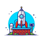 Rocket testing for mission and landing to moon cartoon icon illustration. Free Vector