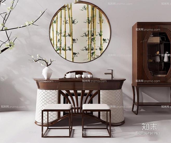 新中式茶桌椅 新中式桌椅组合 茶桌 椅子...