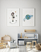 Set of 2 prints, Astronaut girl, nursery decor girl, astronaut nursery, outer space wall art, astron