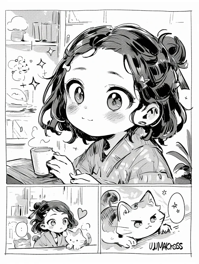 可爱少女｜黑白漫画分镜素材 - 小红书