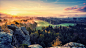 sunset landscapes trees forest hills valley  / 1920x1080 Wallpaper