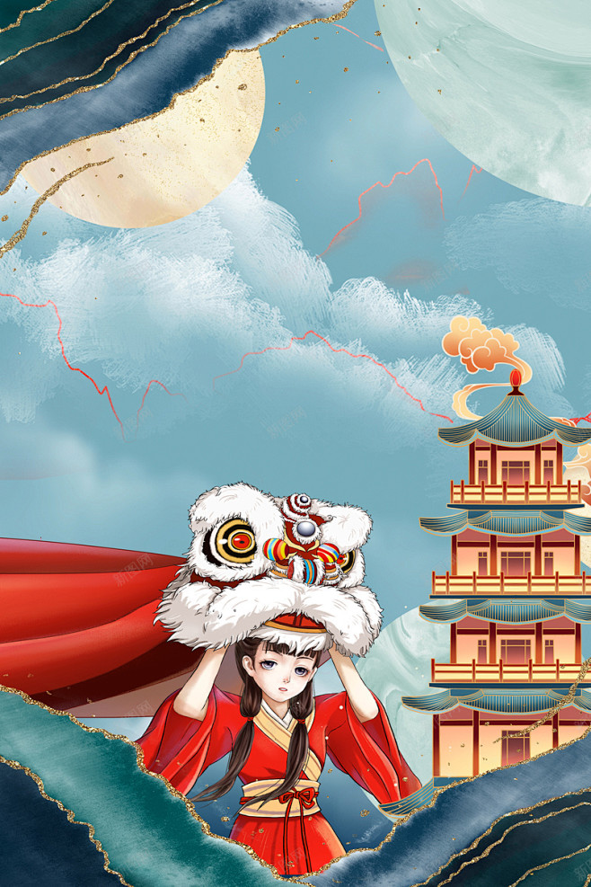 手绘春节舞狮元素图 免费下载 页面网页 ...