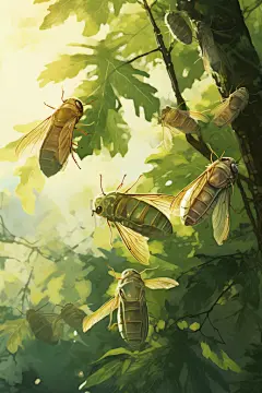 知了夏至手绘风格