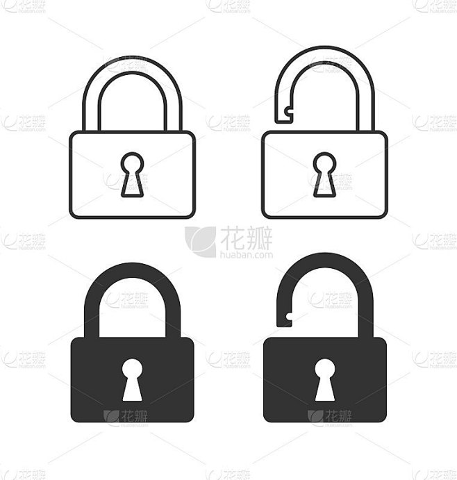 锁定和解锁图标。挂锁打开和关闭的标志。登录和注销符号。安全访问的标志。矢量插图形象。黑色剪影形状孤立