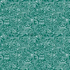 勾勒水下动物无缝图案。素描手绘美术线。海洋生物。矢量插图。每股收益10