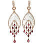 Carved Mother of Pearl, Pink Tourmaline and Pave Diamond Earrings