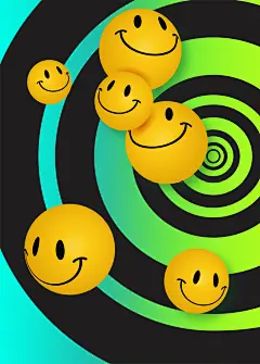 可爱笑脸螺旋舞动感炫彩荧光背景模板