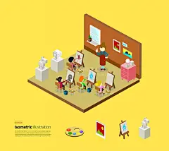 色彩扁平化电脑学习学校生活课外活动学习生活插图插画设计AI格式