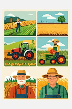 扁平风农民丰收场景插画AI数字艺术