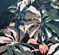插画师 twi：996beshi 插画中的女孩与花