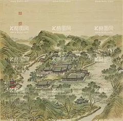 濂溪乐处  - 源文件下载【酷图网】圆明园四十景,青绿山水,国画,山水画,濂溪乐处,