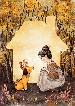 和你在一起，无论是哪里，能安心休息的地方，就是我们的家 ~ 来自韩国插画家Aeppol 的「森林女孩日记-2018」系列插画。 -大作